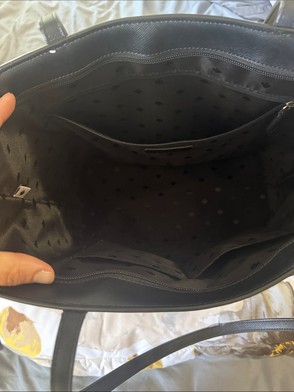 kate spade Black Leather Tote with White Daisy Charm - Picture 12 of 16